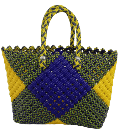 Handwoven Market Tote Bag with Blue, Yellow Handwoven Market Tote Bag with Blue, Yellow