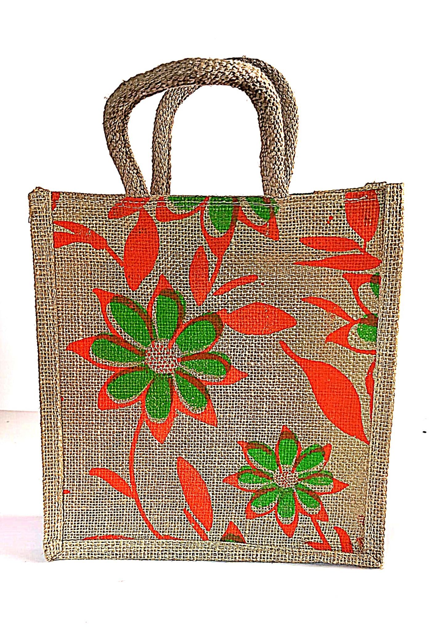 Jute Tote Bag with Floral Print