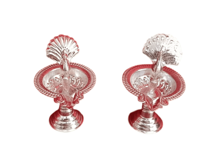 Silver-Plated Peacock Diya Set of 2 (4 inch )