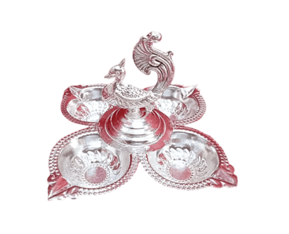 German Silver 4 plated peacock diya (pack of 1)