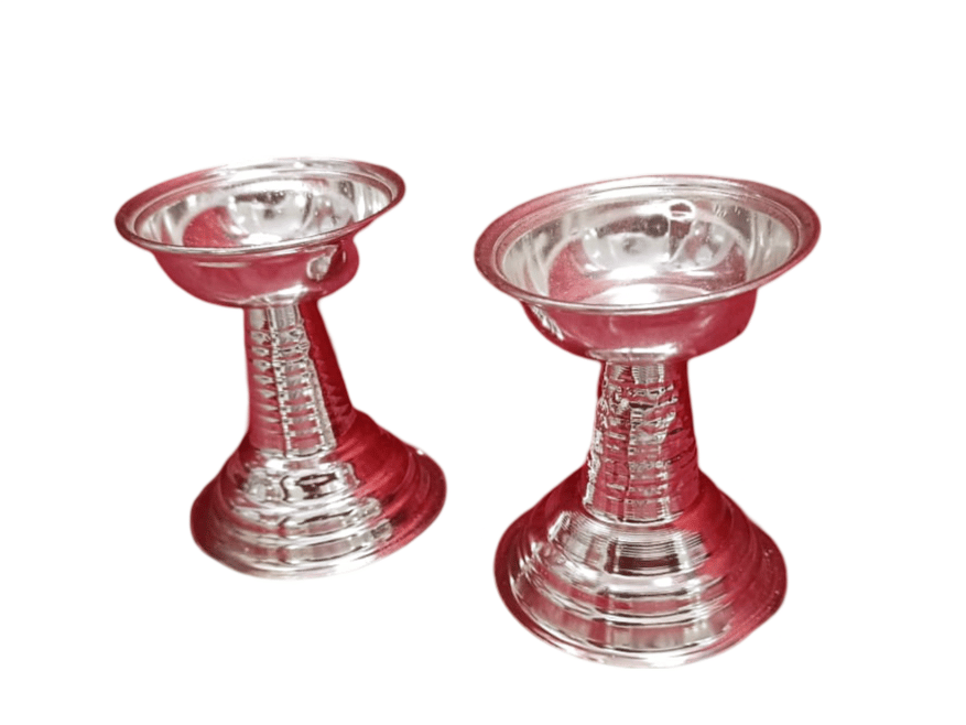 German Silver Plated  Diya Set of 2 (3.5 inch)