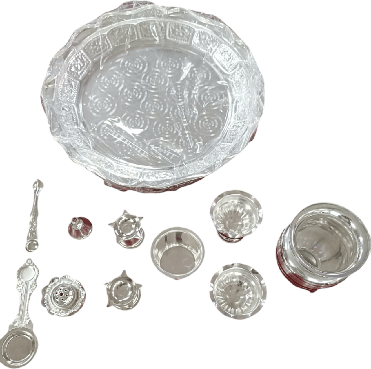 Silver-Plated German Silver Pooja Thali Set with 11 Items