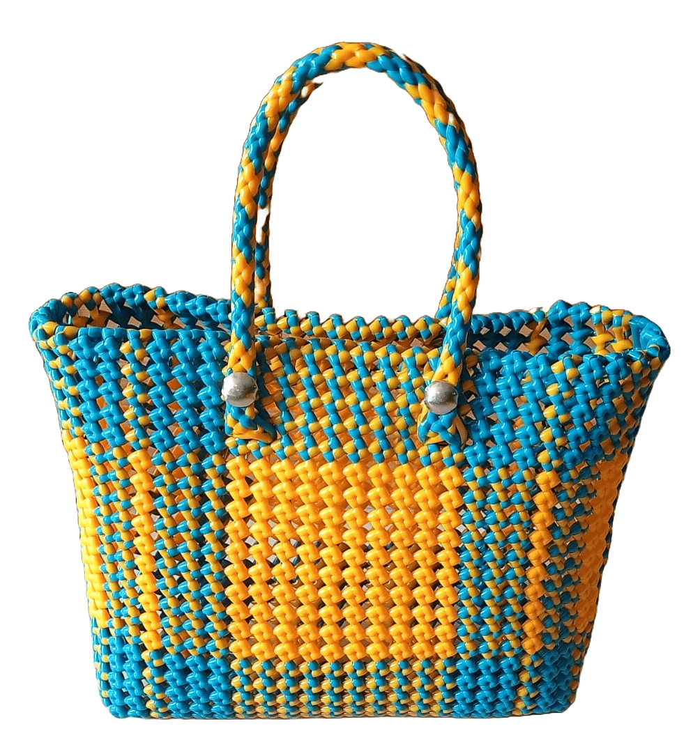Handwoven Blue & Yellow Market Tote Bag