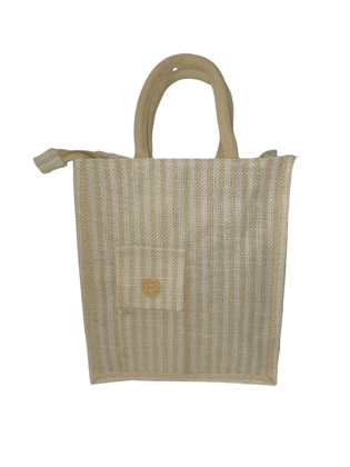 Striped Jute Tote Bag with Button Closure Striped Jute Tote Bag with Button Closure