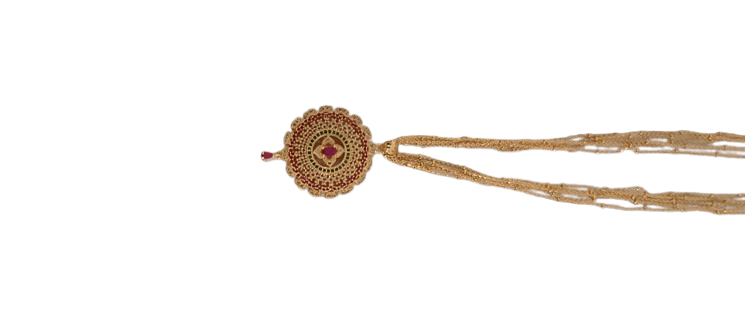 22K Yellow Gold Traditional Pendant Set with Ruby and Green Stones