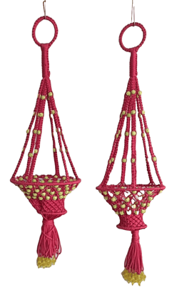 Handmade Beaded Macrame Hanging Planter Basket with Tassels for Home Decor