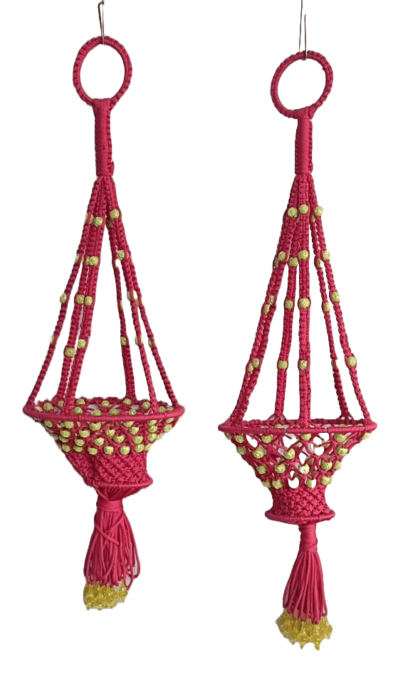 Handmade Beaded Macrame Hanging Planter Basket with Tassels for Home Decor