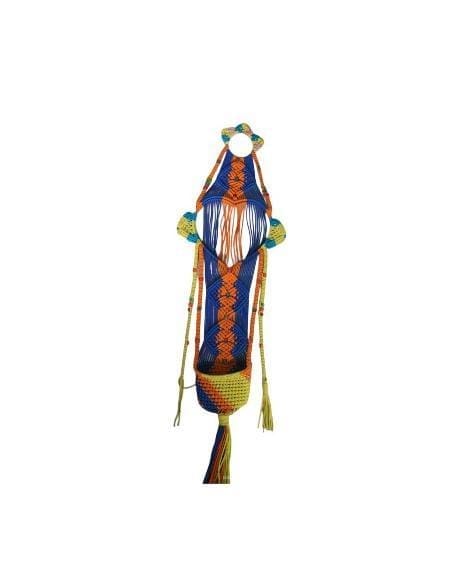 Handwoven Macrame Plant Hanger with Colorful Beads and Tassels