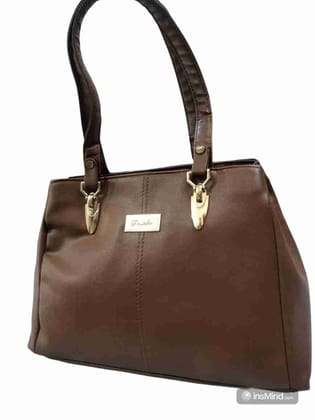 Brown Faux Leather Tote Bag with Gold Accents
