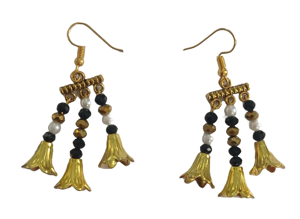 Gold Plated Traditional Indian Jhumka Earrings With Black Beads