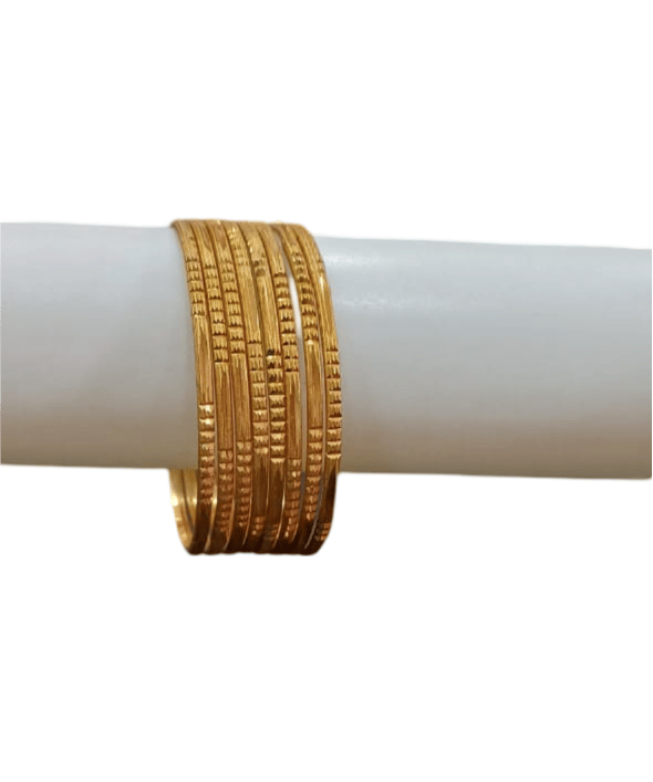 Gold Plated Textured Bangle Set of 6