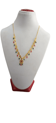 Delicate Gold-Plated Necklace with Pink and Green Beads