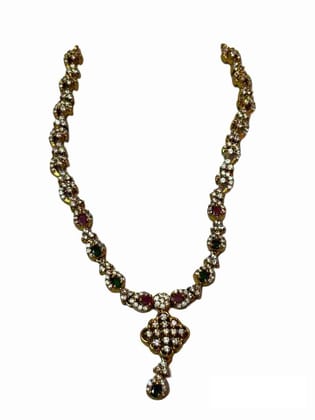 Traditional Indian Gold Plated Kempu Necklace Set With Earrings For Women