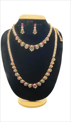 Bridal Gold Plated Ruby and Emerald Necklace Set with Earrings