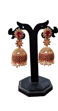 Stunning Gold Plated Kundan & Pearl Jhumka Earrings-03