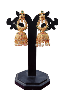 Gold Plated Traditional Chandbali Earrings With Pearls For Women-02