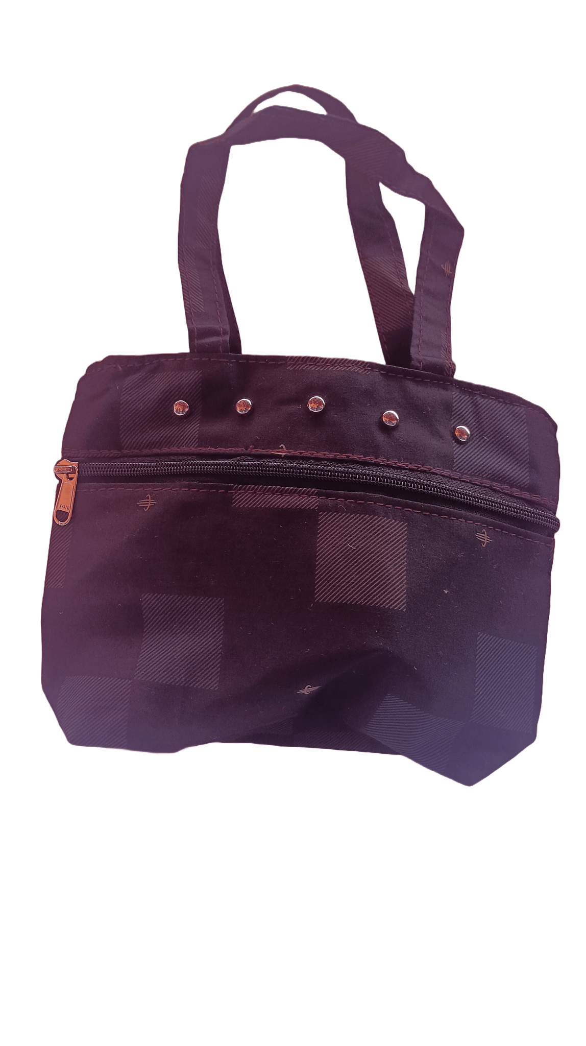 Women's Small Black Checkered Handbag with Top Handle