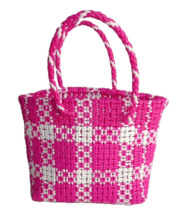 Handmade Pink and White Crocheted Mini Tote Bag