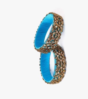 Blue Silk Thread Bangle With Stone Work