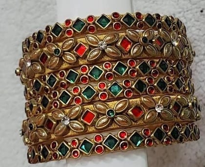 Gold Plated Kundan and Meenakari Bangles Set