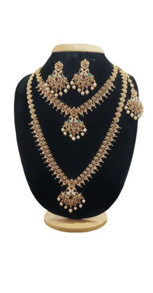 Bridal Gold Plated Necklace Set with Earrings and Maang Tikka