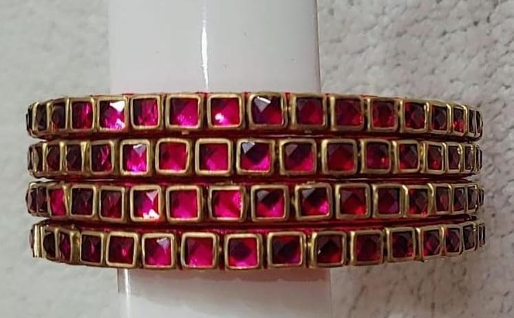 Gold Plated Pink Glass Bangle Set of 4