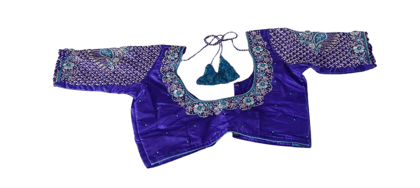 Women's Purple Hand Embroidered Silk Saree Blouse With Tassels