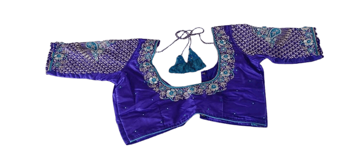 Women's Purple Hand Embroidered Silk Saree Blouse With Tassels