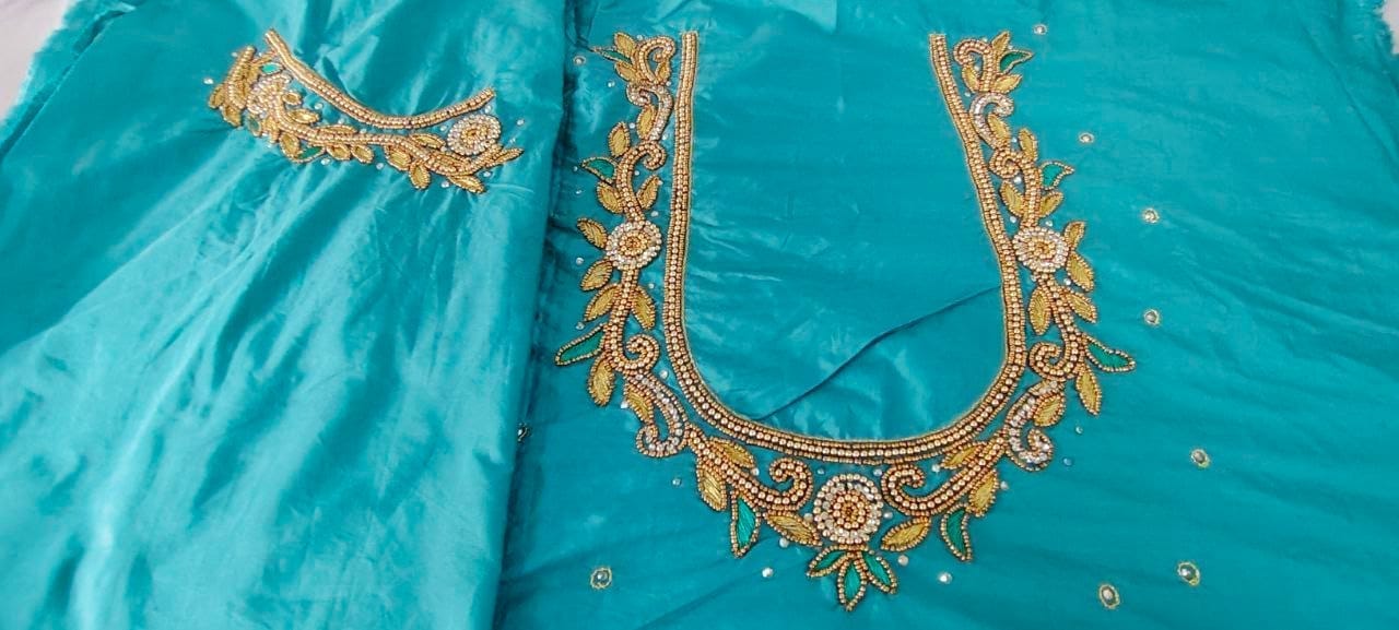 Aqua Blue Hand Embroidered Blouse