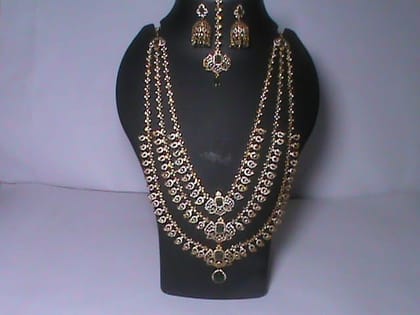 Bridal Gold Plated Haram Necklace Set With Earrings Bridal Gold Plated Haram Necklace Set With Earrings