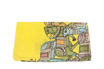 Yellow Cotton Kalamkari Hand Painted Saree