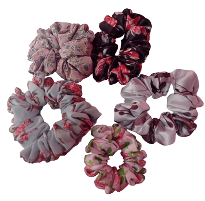 5PCS Floral Chiffon Scrunchies Hair Ties Ponytail Holder for Women Girls