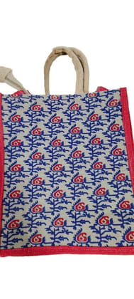 Red and Blue Floral Jute Bag