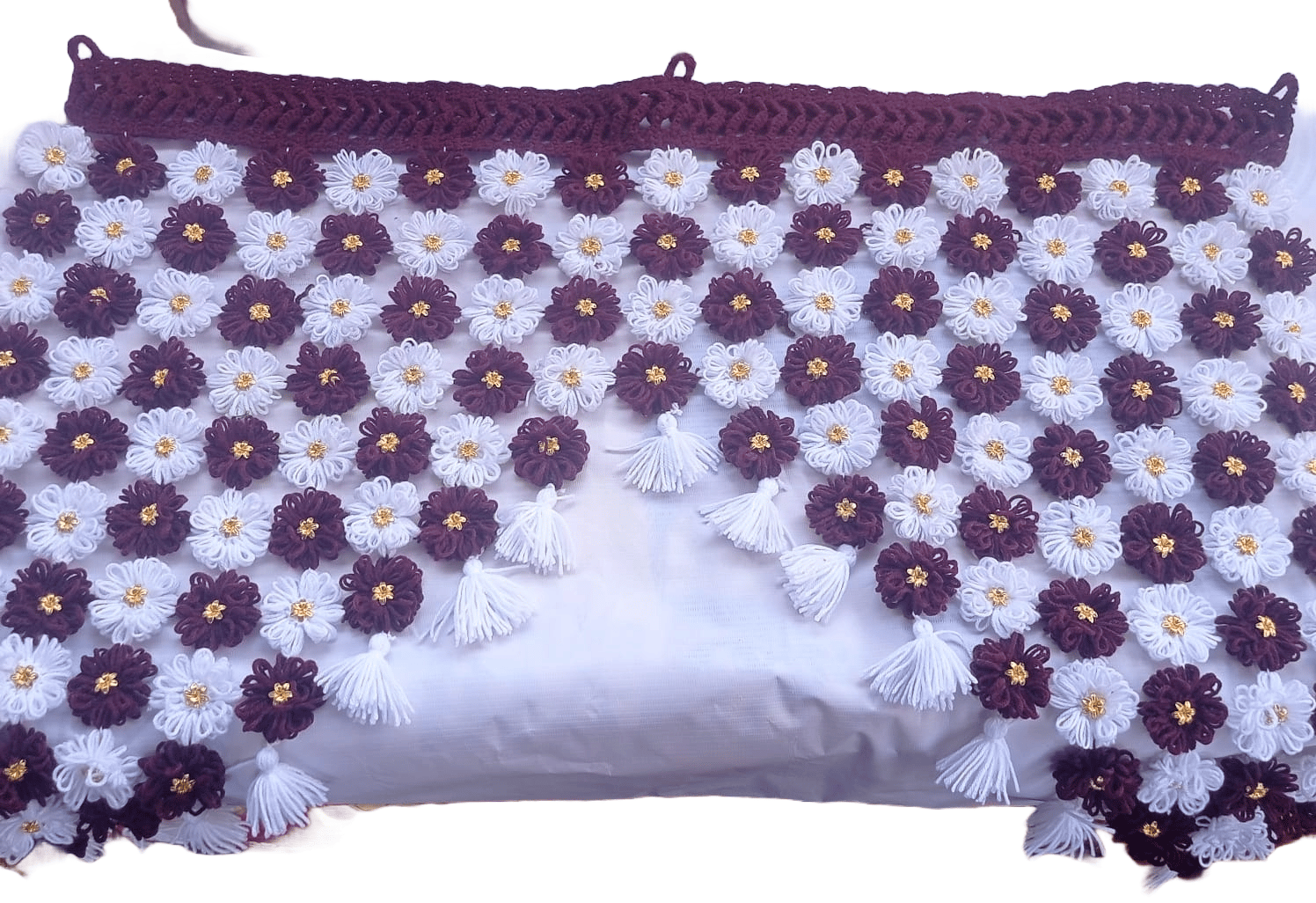 Handmade Crochet Flower Door Valance with Tassels