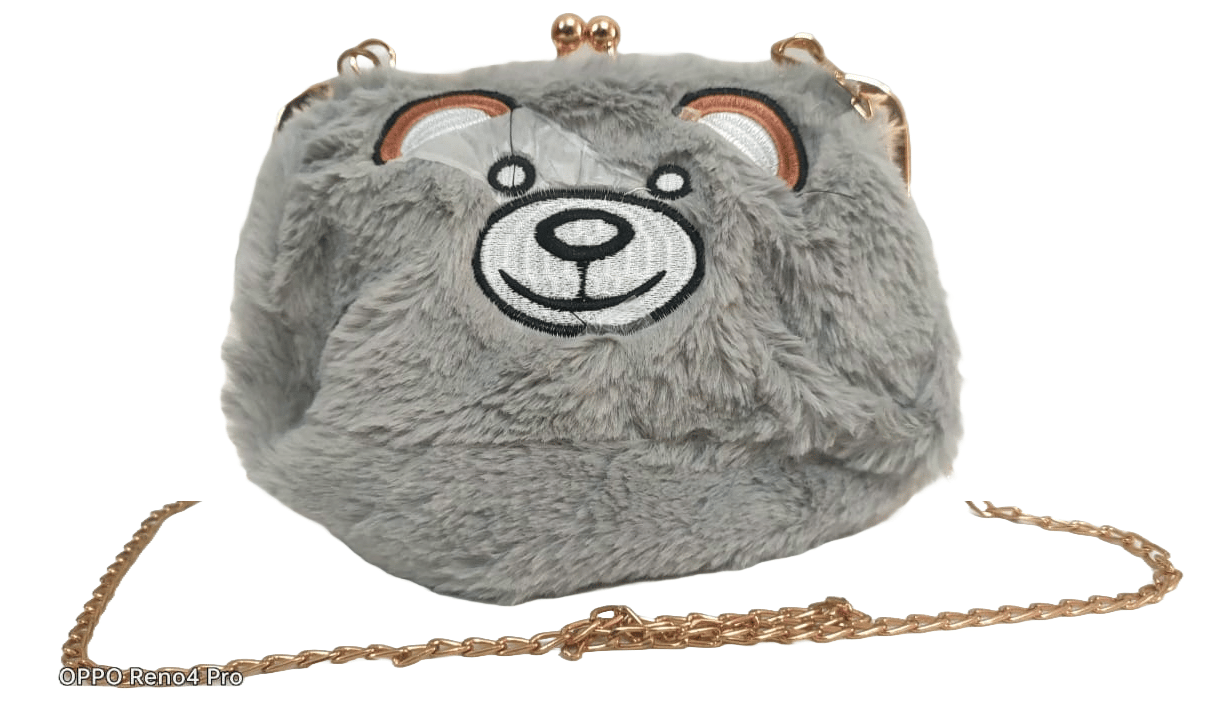 Cute and cuddly bear plush crossbody bag with gold chain