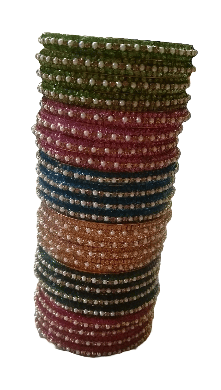 Set of 24 Traditional Indian Glass Bangles with Rhinestones