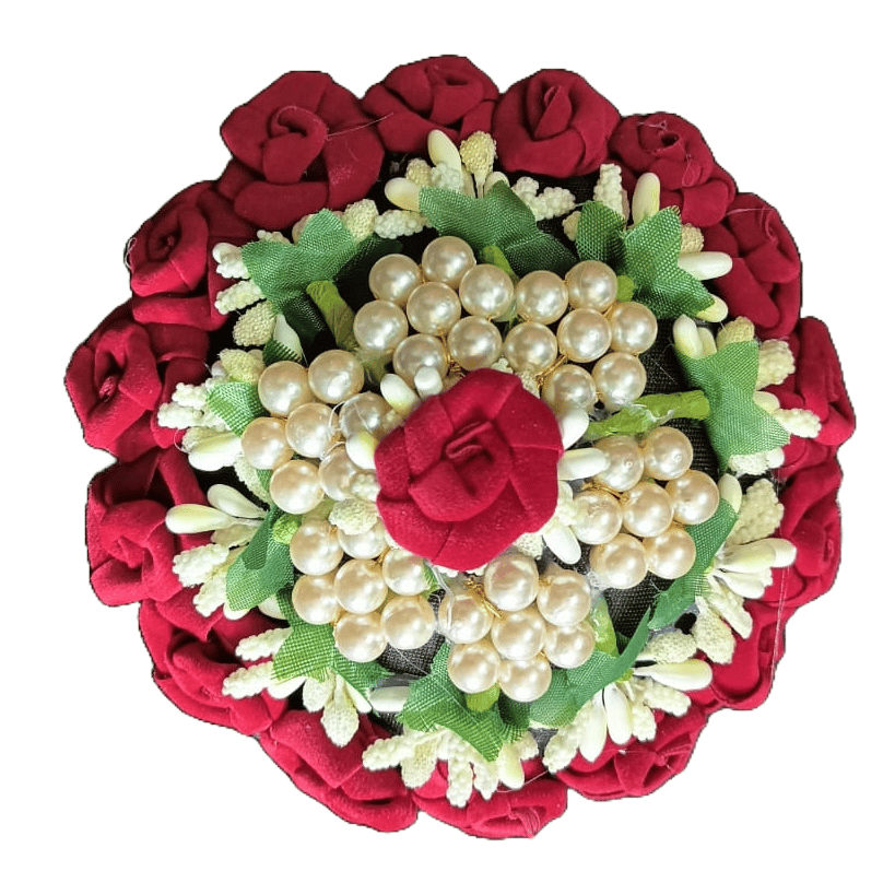 Red Rose Gajra with Pearls for Women
