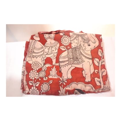 Hand-painted Kalamkari cotton fabric with elephant motif