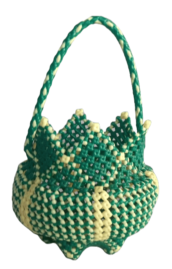 Green and Yellow Handwoven Plastic Basket
