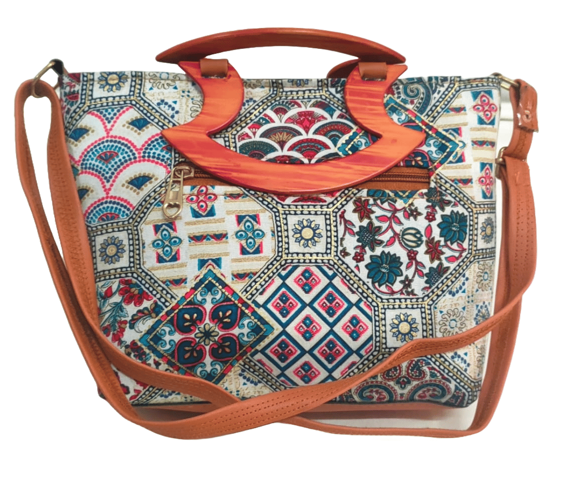 Women's Handbag with Wooden Handle