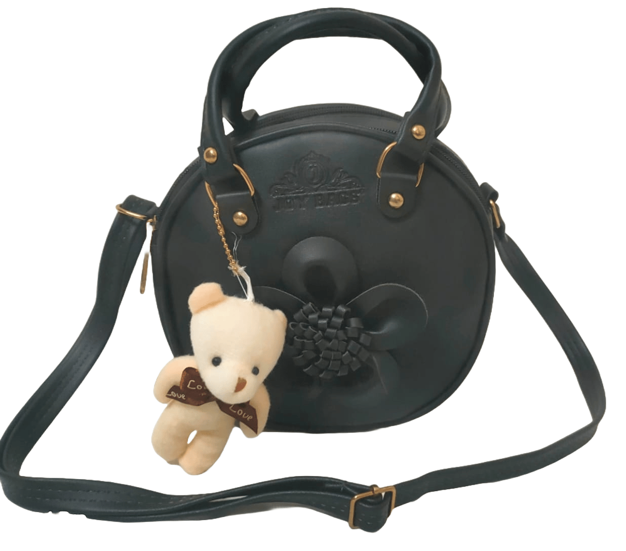 Round Sling Bag with Teddy Bear Keychain