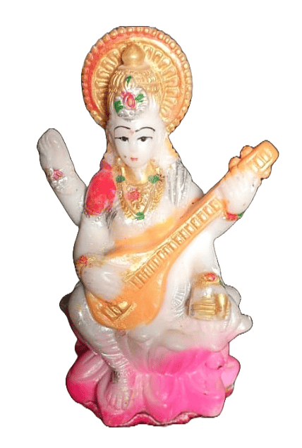 White Marble Statue of Goddess Saraswati Playing Veena