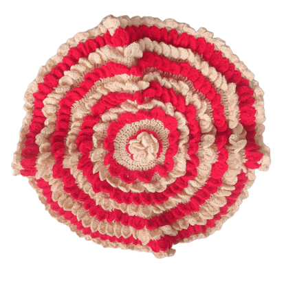 Handmade Crochet Red and Cream Round Rug
