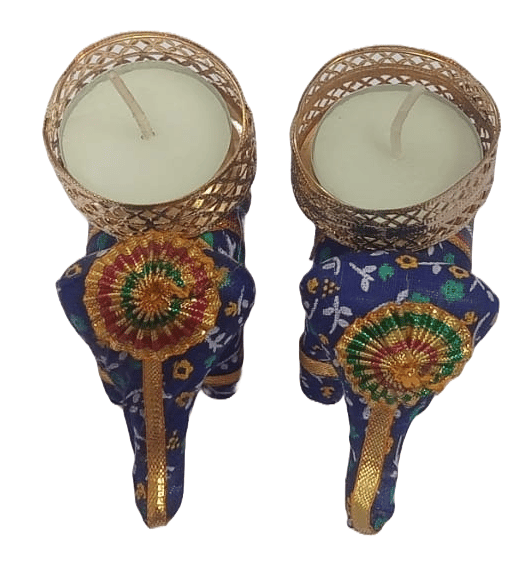 Set of 2 Tealight Candle Holder - Blue Elephant