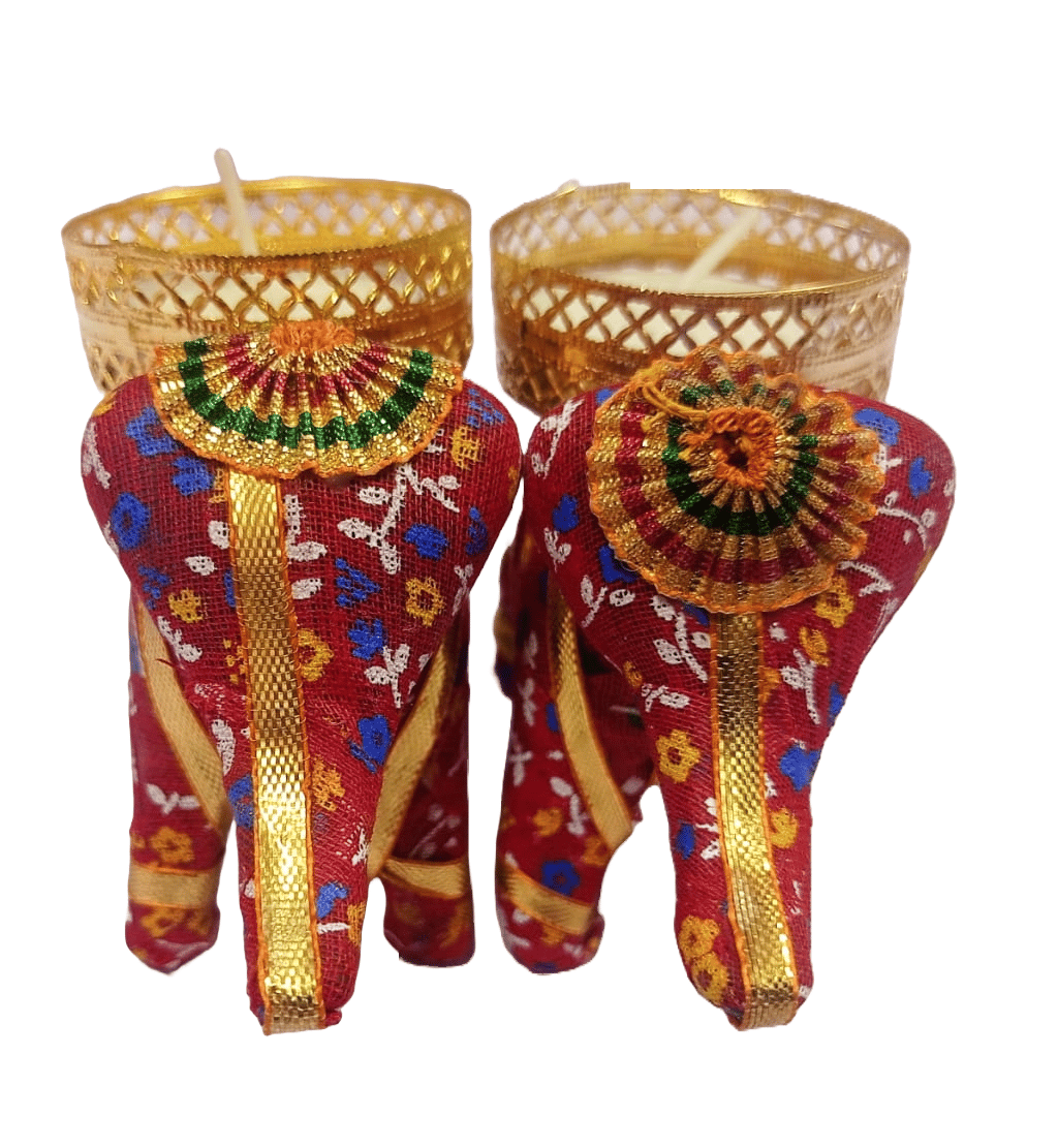 Pair of Red and Gold Elephant Tealight Candle Holders