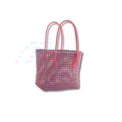 Woven Plastic Market Tote in Pink