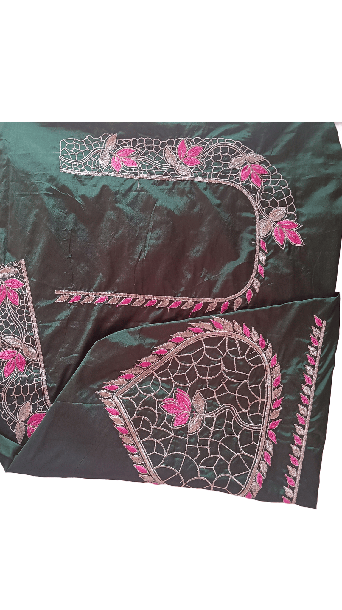 Green blouse Piece with pink floral embroidery