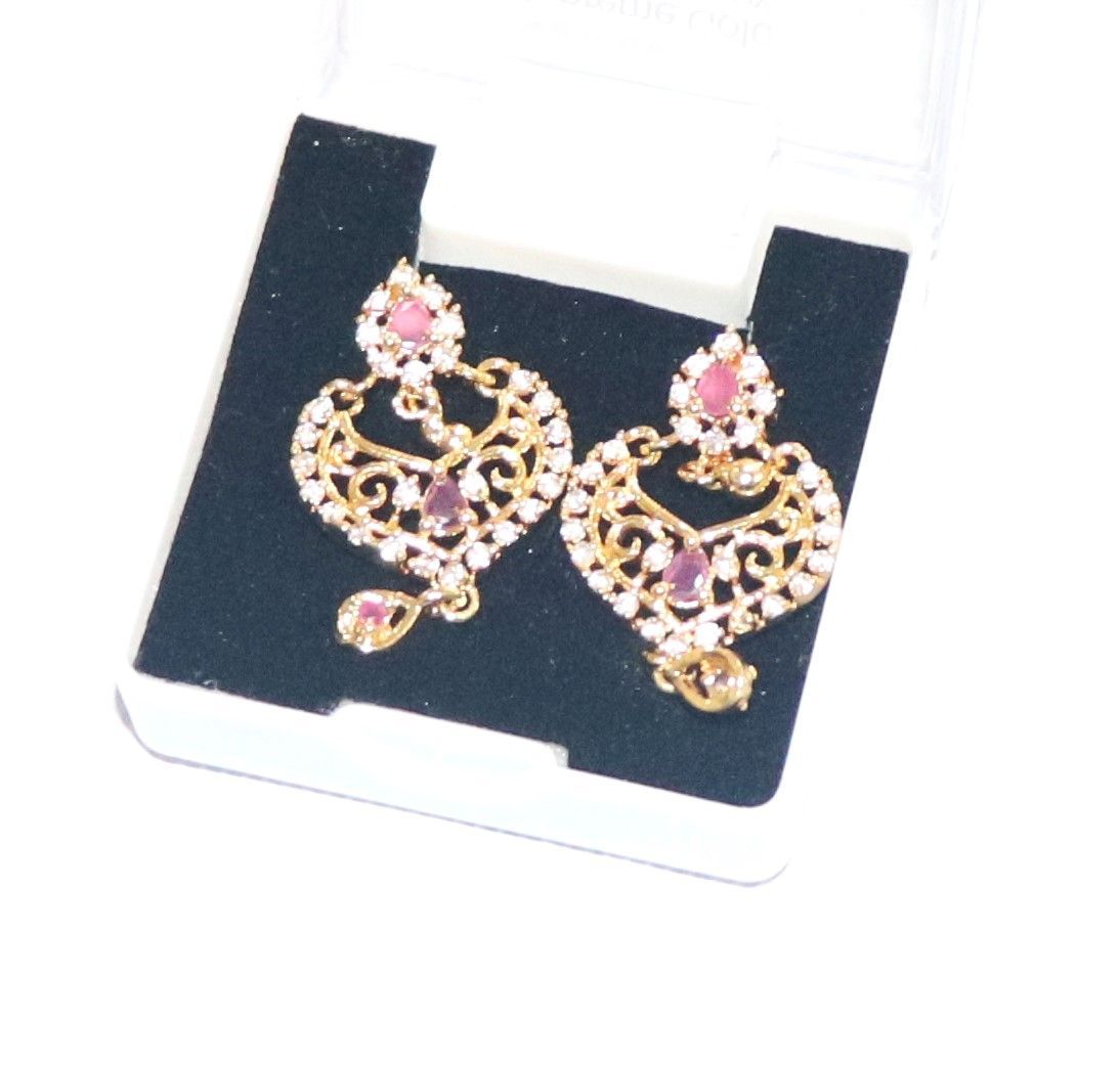 Gold Plated Indian Bollywood Chandbali Earrings With Ruby Stones