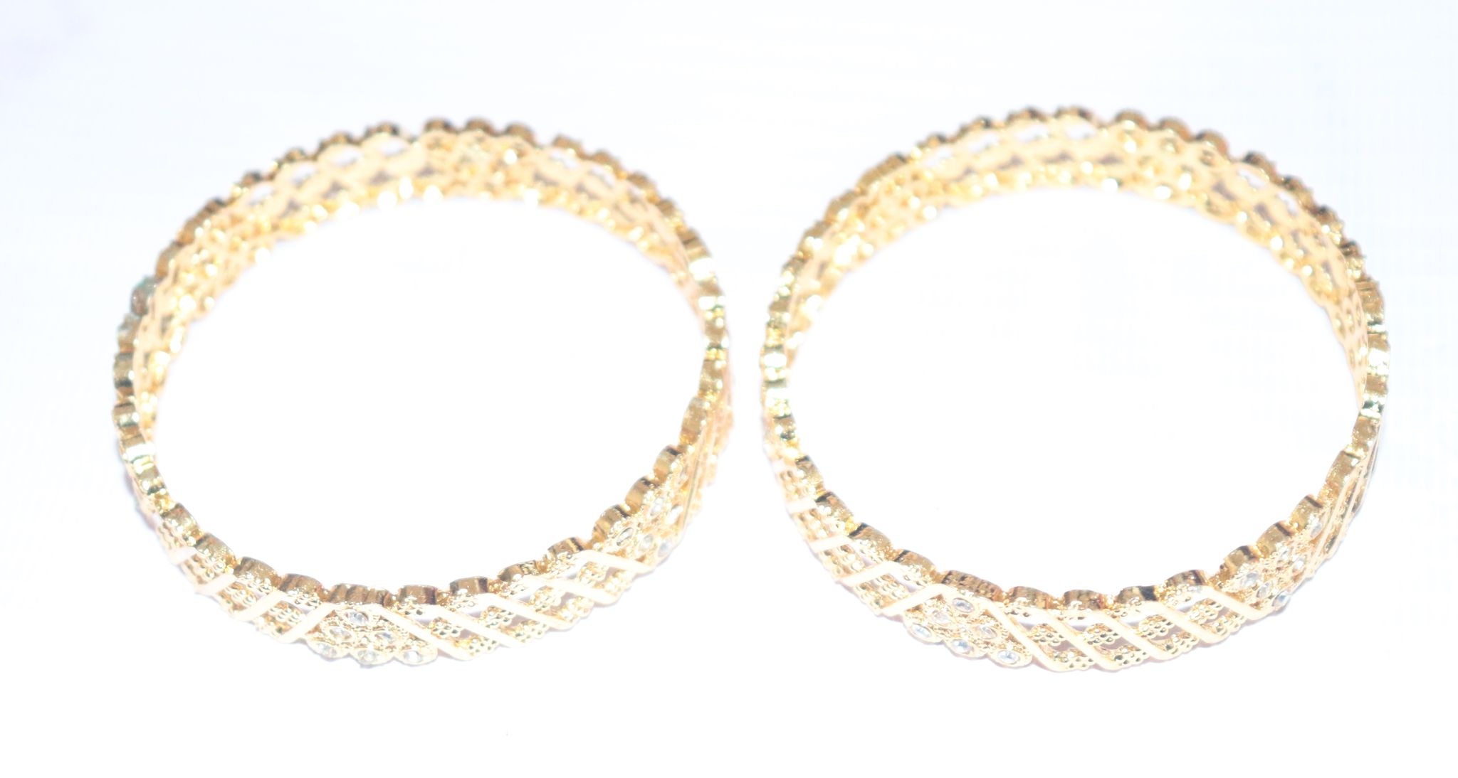 Gold Plated Bangles with White Stones