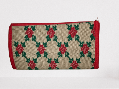 Red and Green Floral Jute Clutch Red and Green Floral Jute Clutch